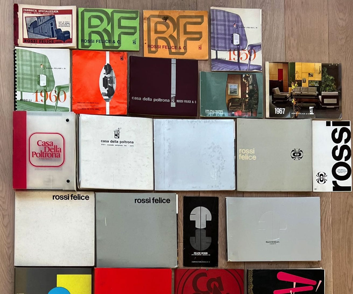 Een wand vol catalogi van felicerossi uit een eeuw archief